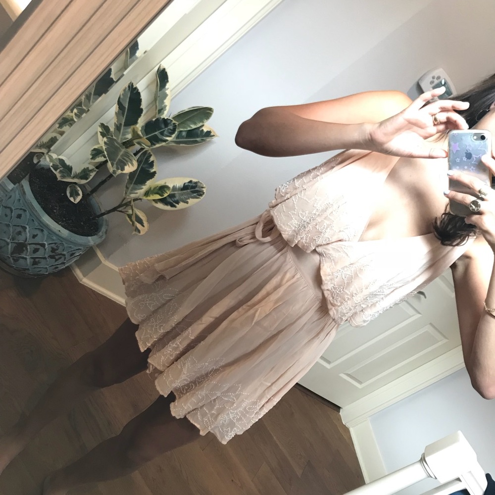 FREE PEOPLE peach wrap dress with amazing beading